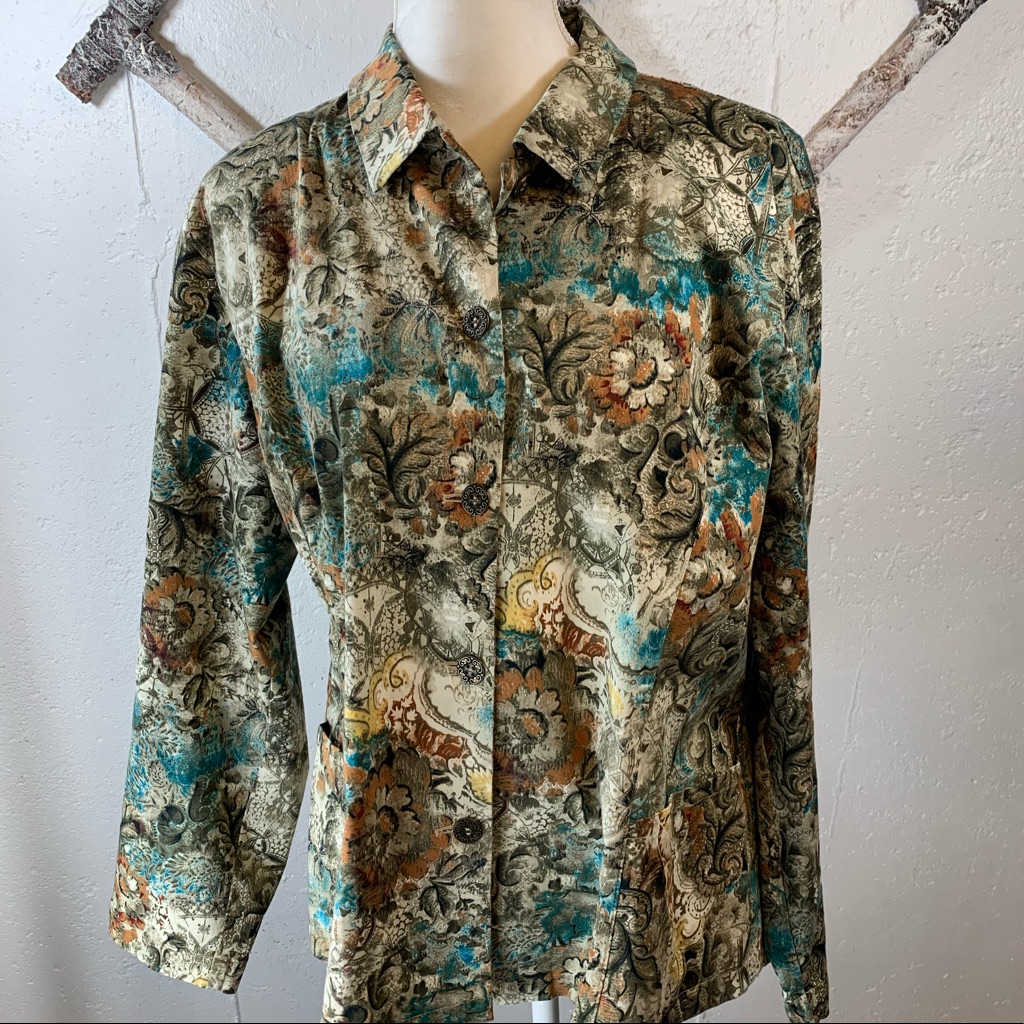 Chicos Patterned Button Front Jacket